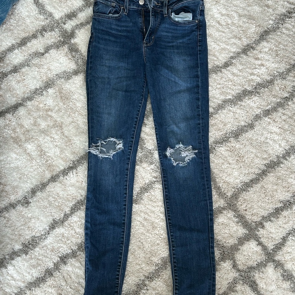 Women's Distressed Blue Jeans, New Condition